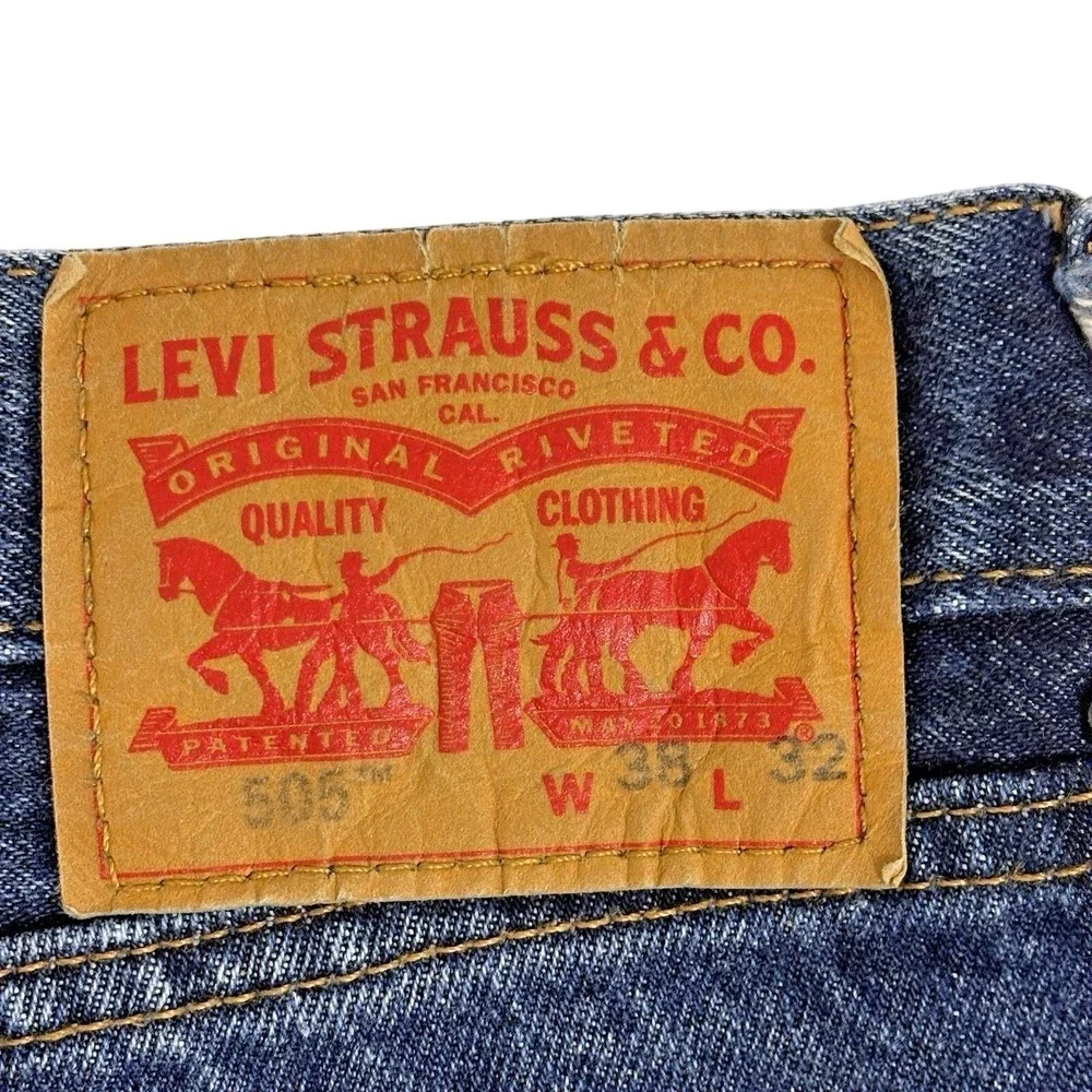 Levis 505 Regular Fit Straight Jeans Mens 38x30 Dark Blue Denim Mid Rise